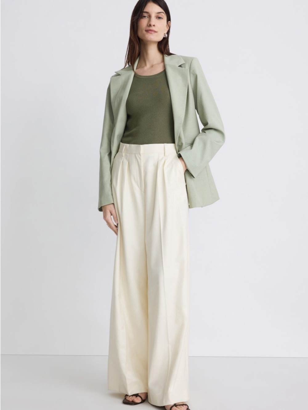 Officine Generale Cream Wide-Leg High-Waist Trousers